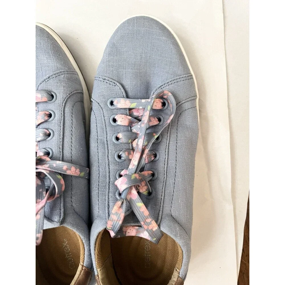Aetrex Women's Renee Arch Support Sneakers Size 38 Blue Floral Laces Shoes 7.5